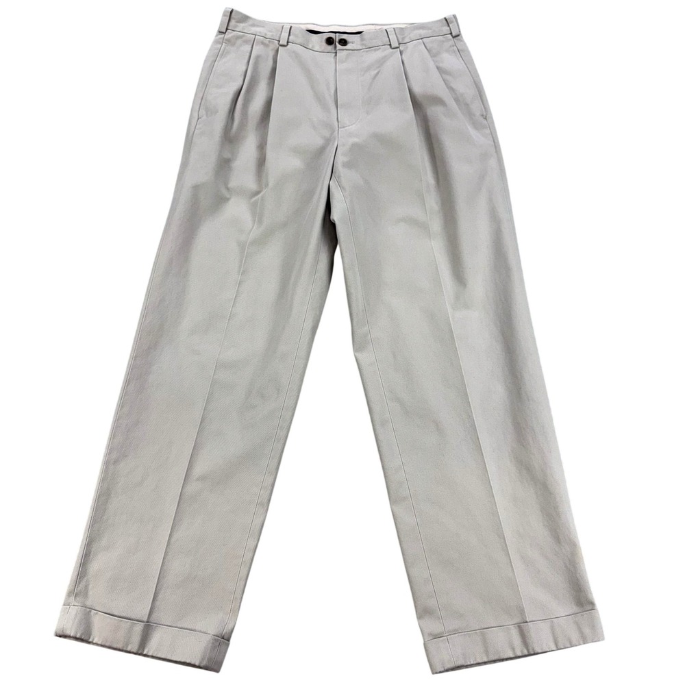 Brooks Brothers Advantage Chino Elliot Pants Mens 34x30 Beige Pleated Cuffed